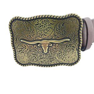 Western Leather Belt Texas Longhorn Belt Buckle Mens Small Brown Studded